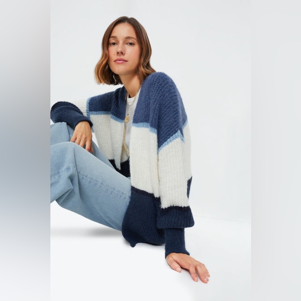NWT Z SUPPLY Tuckernuck True Navy Jones Stripe Open-Front Cardigan Size Large